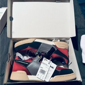 Reebok Men's Red and Black Sneakers with Tan Accents